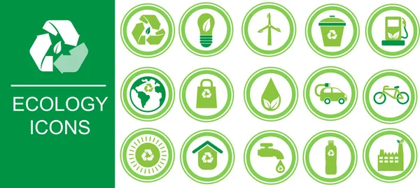 stock vector Ecology icon set. Environment, sustainability, nature, recycle, renewable energy, electric bike. Vector illustration