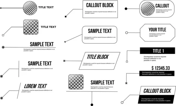 Seslen. Başlık metin kutusu çerçevesi, infografik çağrılar. Açılır pencereli balonlar, oklu konuşma etiketleri. Vektör illüstrasyonu