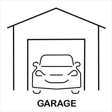 Garaj ve araba ikonu vektörü. Vektör illüstrasyonu