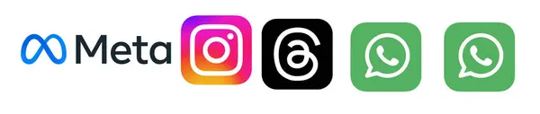 Meta platformlar marka logo vektör kümesi. Meta şirket simgeleri: instagram, başlıklar, WhatsApp, facebook, Messenger. Vektör illüstrasyonu