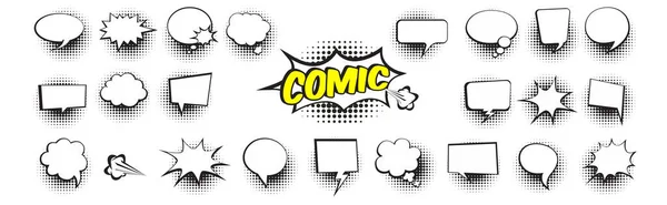  Yarım tonlu gölgeli boş komik konuşma baloncukları koleksiyonu. Vektör illüstrasyonu