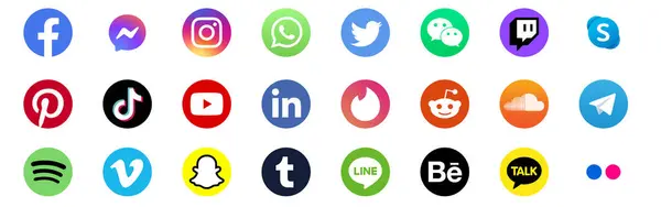 Ikona Zestaw Popularnych Aplikacji Społecznych Zaokrąglonymi Rogami Social Media Ikony — Wektor stockowy