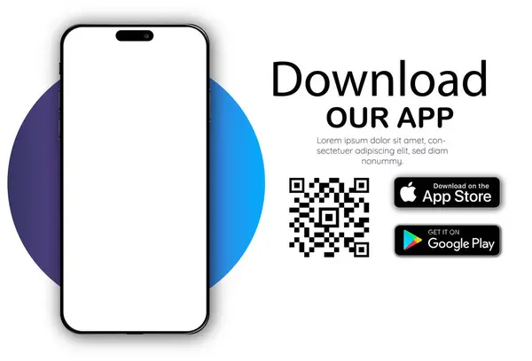 Web pankartı tasarım şablonu. Mobil uygulama simgesi vektör düz çizgi film tasarımı vasıtasıyla qr kodunu tarıyorum. - Evet. Vektör illüstrasyonu