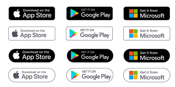 Set Google Play Store Apple App Store Badge Microsoft Store — Vettoriale Stock