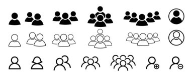 İnsanlar hakkında satır simgeleri. İnce çizgi simgesi seti. Şeffaf arkaplanda sembol koleksiyonu. Düzenlenebilir vektör vuruşu. - Evet. Vektör illüstrasyonu