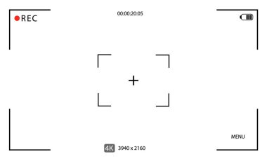 Video kamera görüntüleyici. Video ekran vektör şablonu. Kamera tam HD biçimi görüntüle. - Evet. Vektör illüstrasyonu