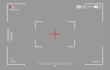 Video kamera görüntüleyici. Video ekran vektör şablonu. Kamera tam HD biçimi görüntüle. - Evet. Vektör illüstrasyonu
