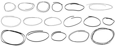 El çizimi grunge daire röfleleri. Yuvarlak karalama çerçeveleri. Ovalar yuvarlak kömür kalemi. Vektör illüstrasyonu