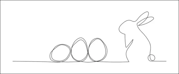Paskalya yumurtası ve tavşan çizimleri. Tavşanlı ve kulaklı basit doğrusal pankart tasarımı. Vektör illüstrasyonu