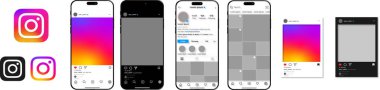 Instagram modeli. Instagram ekran sosyal medya ve sosyal ağ arayüzü şablonunu ayarla. Vektör illüstrasyonu
