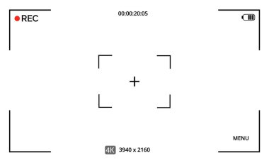 Video kamera görüntüleyici. Video ekran vektör şablonu. Kamera tam HD biçimi görüntüle. - Evet. Vektör illüstrasyonu