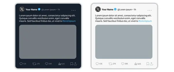 X-Twitter maketi. Düzenlenebilir metin ve boş avatarla haber olayları için tweet çerçeve şablonu. Vektör illüstrasyonu