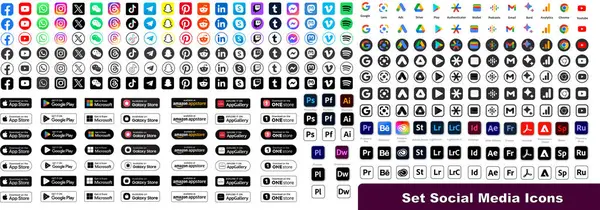 Tasarımınız için saydam arkaplan üzerine sosyal medya simgeleri modern tasarım. Vektör illüstrasyonu