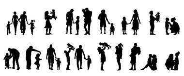 Mutlu aile silueti koleksiyonu. Vektör illüstrasyonu