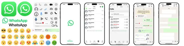 WhatsApp modeli. WhatsApp sosyal medyayı ve sosyal ağ arayüzü şablonunu IPhone 'da görüntüler. Vektör İllüstrasyonu. - Evet. Vektör illüstrasyonu