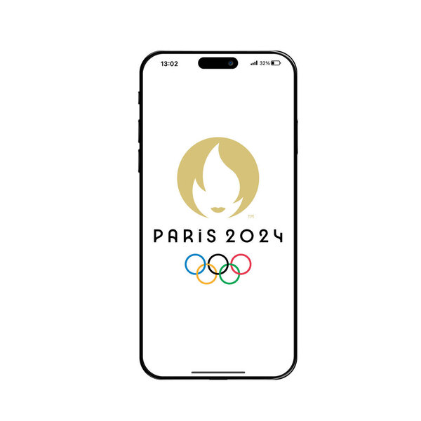 Paris Olympic games 2024 official vector logo on a mobile phone. Vinnytsia , Ukraine - June 20, 2024