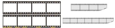 Barkodlarla sınırlandırılmış bir sürü fotoğraflı analog film. Vektör illüstrasyonu