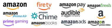 Hepsi Amazon şirketinin logoları. Vektör illüstrasyonu