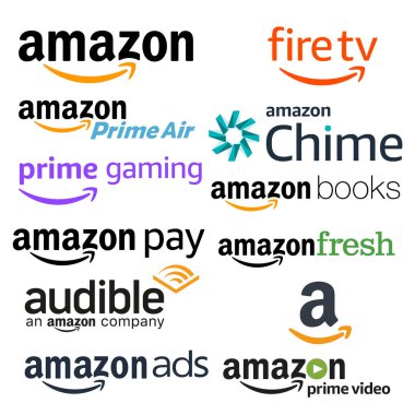 Hepsi Amazon şirketinin logoları. Vektör illüstrasyonu