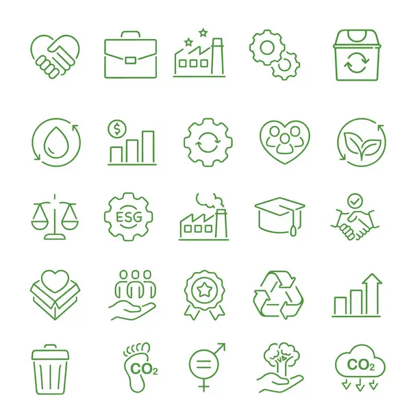 Çevre doğa çizgisi simgeleri koleksiyonu. ESG kavramı, çevre, sosyal ve yönetimdeki net sıfır. Vektör illüstrasyonu