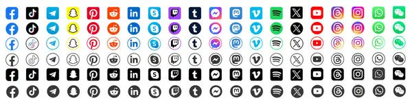 Sosyal medya simgesi seti veya sosyal ağ logoları, facebook, instagram, x, youtube