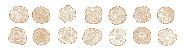 Ağaç halkaları, elle çizilmiş ahşap doku, soyut ağaç yaş çemberi, çizgi ahşap dairesel dalgalanma, doğa kalası, fraktal kütük, organik ağaçlar, vektör kümesi..