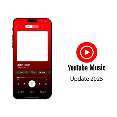 Youtube müzik arayüzü şablonu. Youtube müzik rozetini dinle. Müzik akışı hizmetleri. Vectro