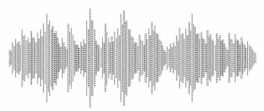 Beyaz arka planda siyah yarım ton ses dalgaları. Müzik, podcast, diktafon, sesli mesaj ve sosyal medya tasarımları için mükemmel.
