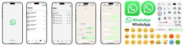 WhatsApp modeli. Güncelleme 2025. Akıllı telefon ekranlarında iletişim arayüzü mesajlaşması ve arama özellikleri. VINNITSA, UKRAINE - Nisan 2025