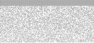 Beyaz arka planda dağınık kare noktalar olan soyut siyah yarım ton dokusu. Sunum tasarımı veya pankartlar için Geometrik piksel deseni.