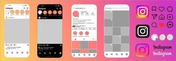 Instagram sonrası çerçeve şablonu ile yeni ızgara boyutu güncellemesi 2025. Instagram ekranı sosyal medya ve sosyal ağı ayarla. Vektör illüstrasyonu