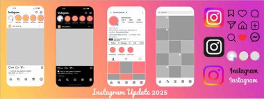 Instagram sonrası çerçeve şablonu ile yeni ızgara boyutu güncellemesi 2025. Instagram ekranı sosyal medya ve sosyal ağı ayarla. Vektör illüstrasyonu