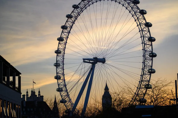 Londres Novembro 2022 Icônico London Eye Big Ben Pôr Sol — Fotografia de Stock