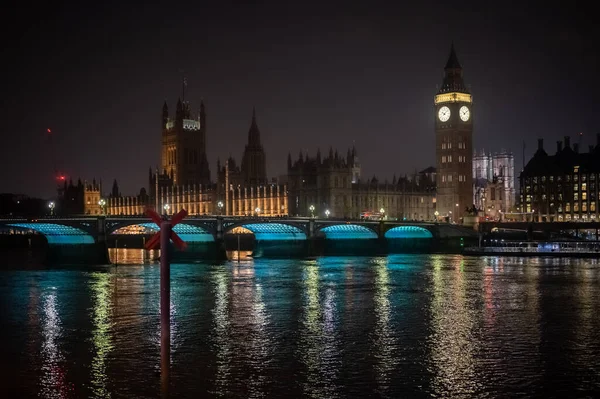 Londres Abril 2023 Vista Icônico Palácio Westminster Ponte Westminster Iluminada — Fotografia de Stock