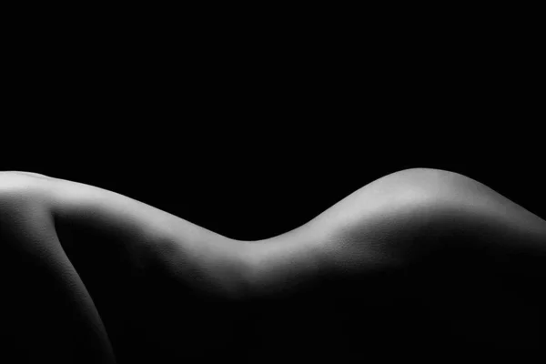 stock image lying Nude Woman in the Dark. Beautiful Sexy Naked Body Girl. Black and white Silhouette