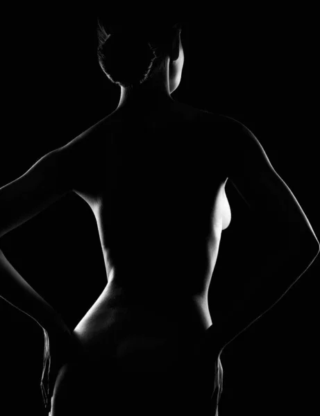 stock image Female Back Nude silhouette. Naked Woman. Sensual Girl in dark. Beautiful Body