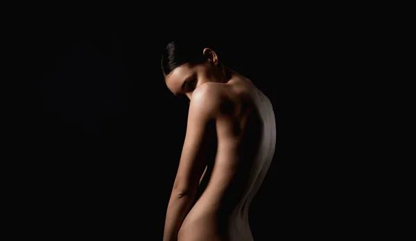 Nude Woman Silhouette Back Beautiful Naked Body Girl Dark — Stock fotografie
