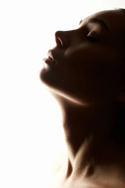 close-up portrait of Beautiful Woman. Face of Girl. Female body silhouette. long Neck