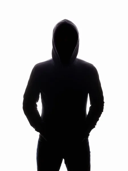 Uomo Nella Silhouette Hood Ragazzo Con Una Felpa Con Cappuccio — Foto Stock