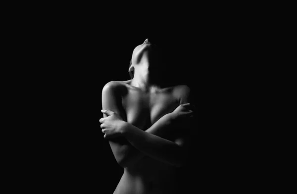 Karanlıkta Çıplak Kadın Silueti Güzel Çıplak Vücut Kızı — Stok fotoğraf
