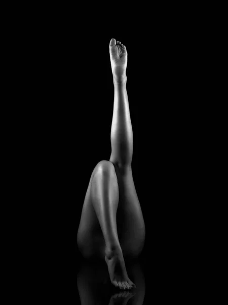 Female Beautiful Naked Legs Girl Body Silhouette Dark Smooth Well — Zdjęcie stockowe
