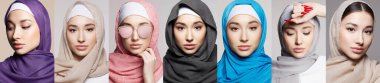 Peçeli güzel bir genç kadın kolajı. tesettürlü güzel kızlar. moda doğulu kadınlar