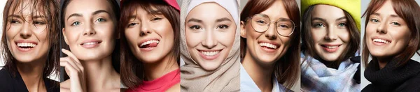 Collage Glücklicher Junger Frauen Schöne Lächelnde Mädchen Glück — Stockfoto