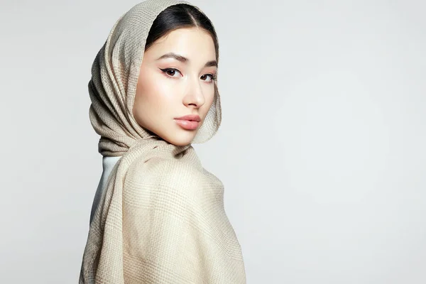 stock image beautiful islamic young woman with Make-up. beauty girl in hijab. fashion oriental style model. Asian