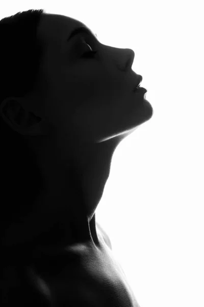 흑백의 아름다운 여인의 초상화 소녀의 실루엣 — 스톡 사진