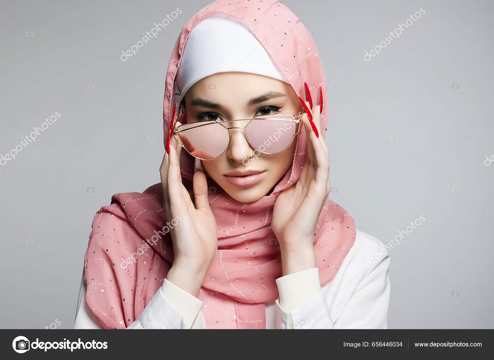 Beautiful Islamic Young Woman Long Nails Beauty Girl Hijab