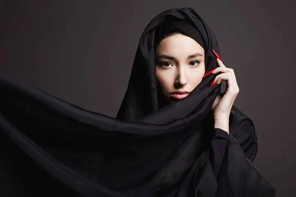 Hermosa Mujer Joven Islámica Chica Belleza Hijab Modelo Oriental Moda —  Fotos de Stock
