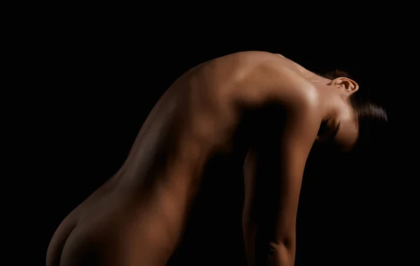 Nude Woman Silhouette Back Beautiful Naked Body Girl Dark — Foto Stock