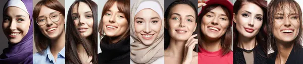 Collage Mujeres Jóvenes Felices Hermosas Chicas Sonrientes Felicidad Fotos De Stock Sin Royalties Gratis
