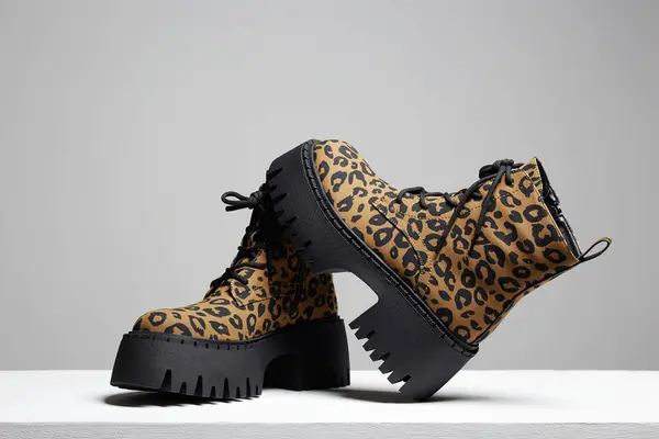 Sapatos Impressão Leopardo Moda Com Sola Alta Moda Ainda Vida Imagens Royalty-Free
